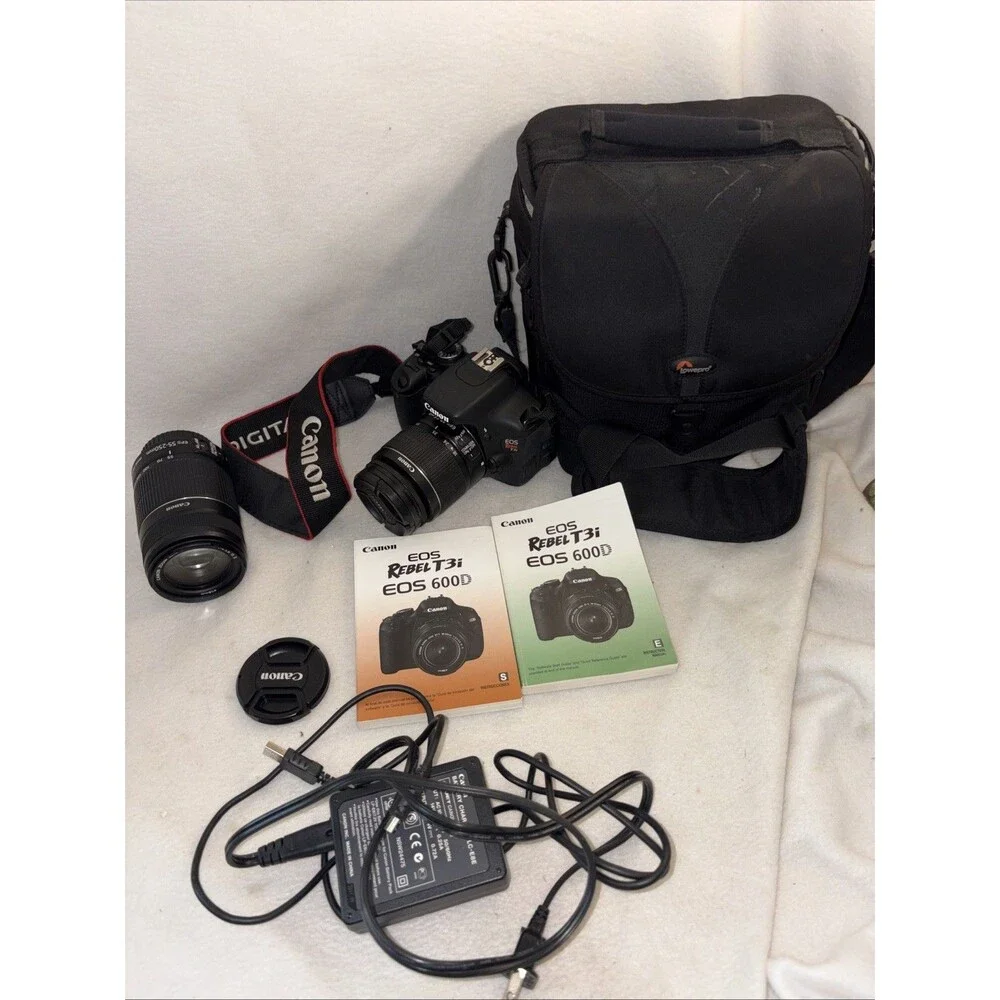 Canon Rebel T3i EOS 600D Digital SLR Camera 18-55mm 55-250mm Lenses Bag Manual